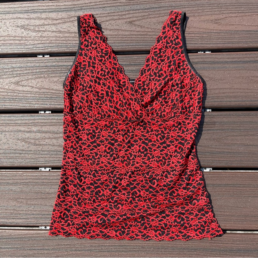 Vintage Y2K Red and Black Sheer Fitted Babydoll Blouse Womens Size S Whimsigoth